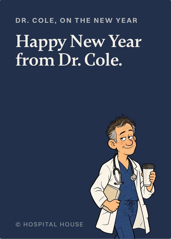 Dr. Cole new year’s day card: Happy New Year from Dr. Cole.