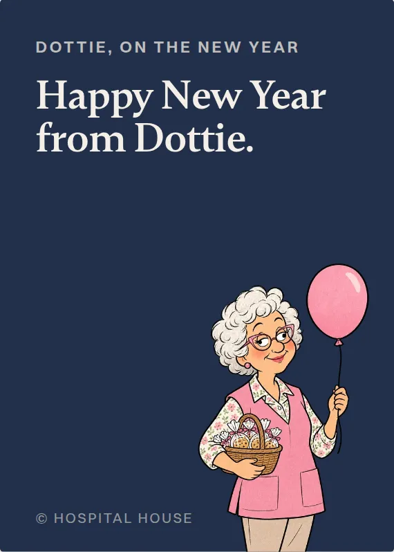 Dottie new year’s day card: Happy New Year from Dottie.