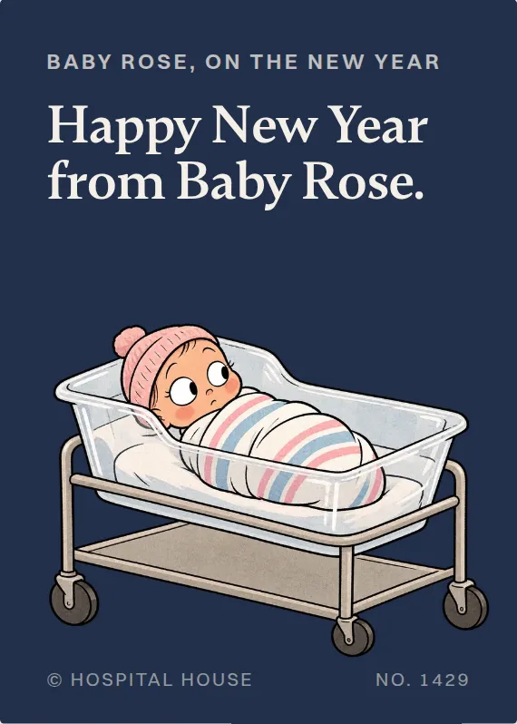 Baby Rose new year’s day card: Happy New Year from Baby Rose.