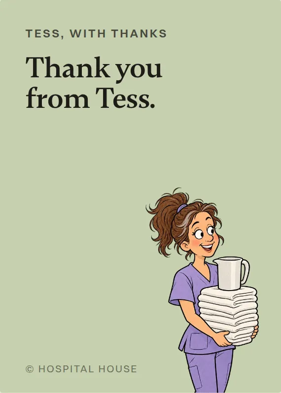 Tess thank you card: Thank you from Tess.
